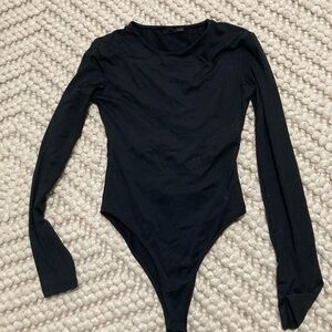 Zara Classic Black Long-Sleeve Scoop Neck Bodysuit